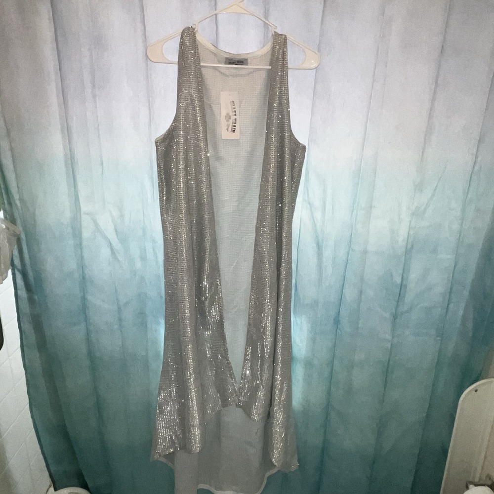 Crazy Train Diamond Duster Women OS Silver NWT Metallic Sleeveless Open Front